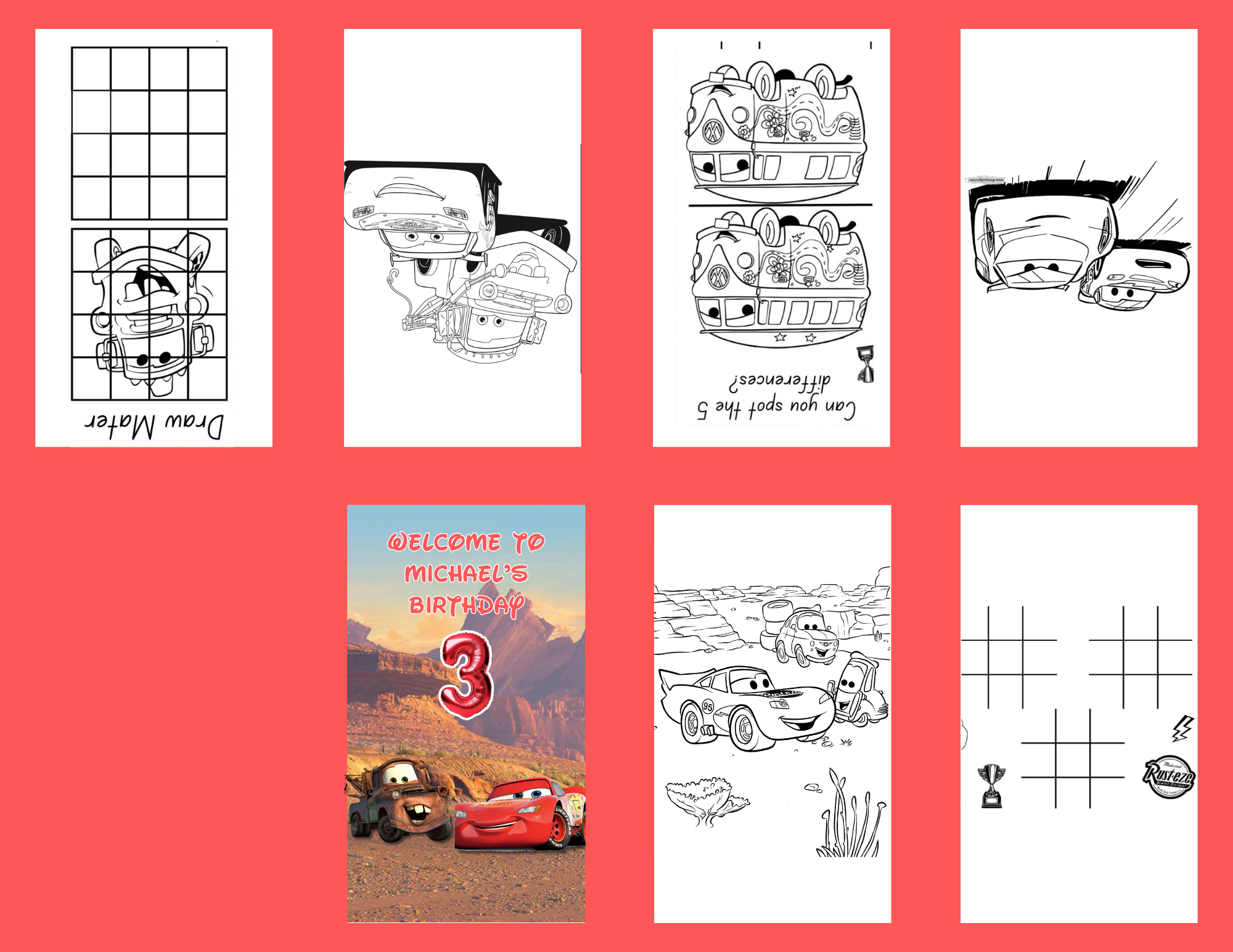 Cars Combo - Chocolate wrapper, Chip/goodies bag, Small Activity colouring booklet