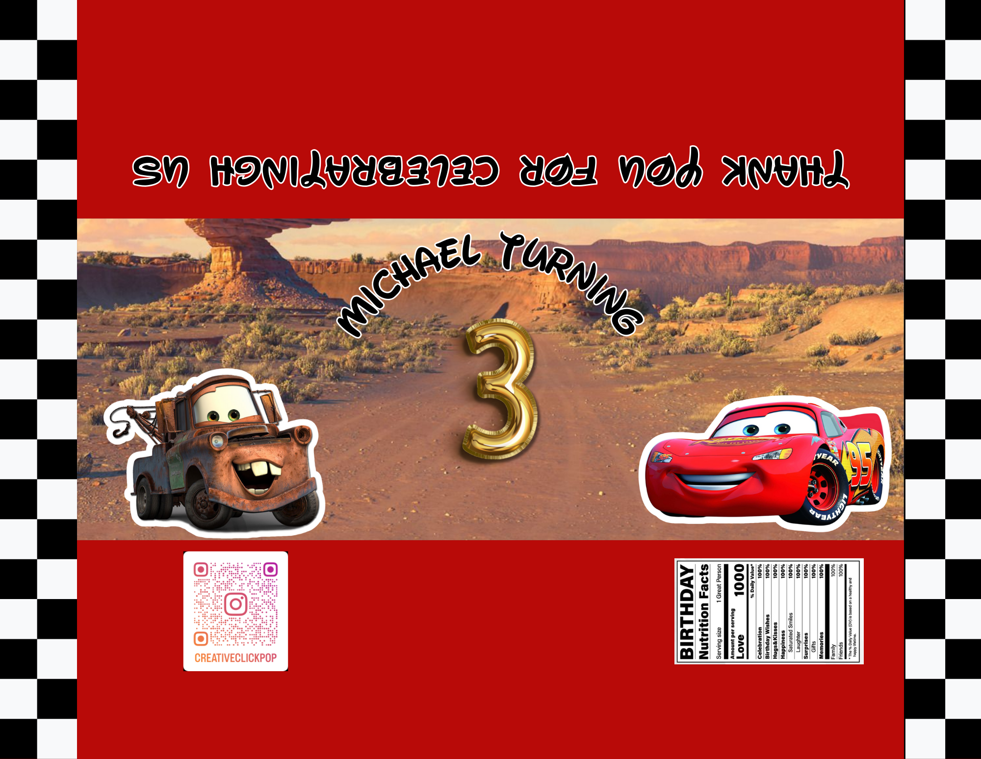 Cars chocolate wrapper